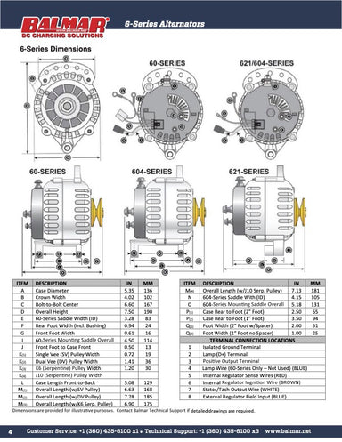 Balmar Alternator Dimensions: 6-Series